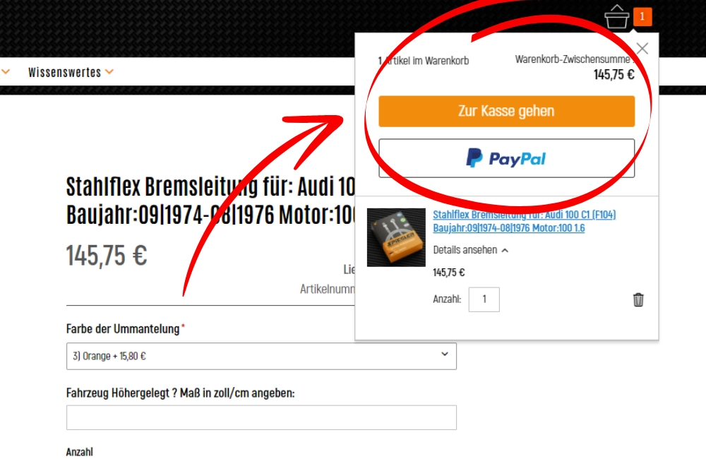 Navigation für "Zur Kasse gehen"