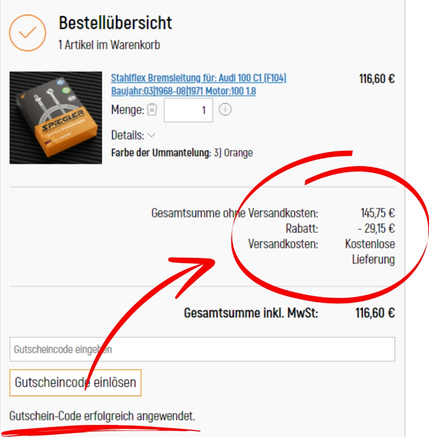 Der Gutscheincode wurde erfolgreich angewandt