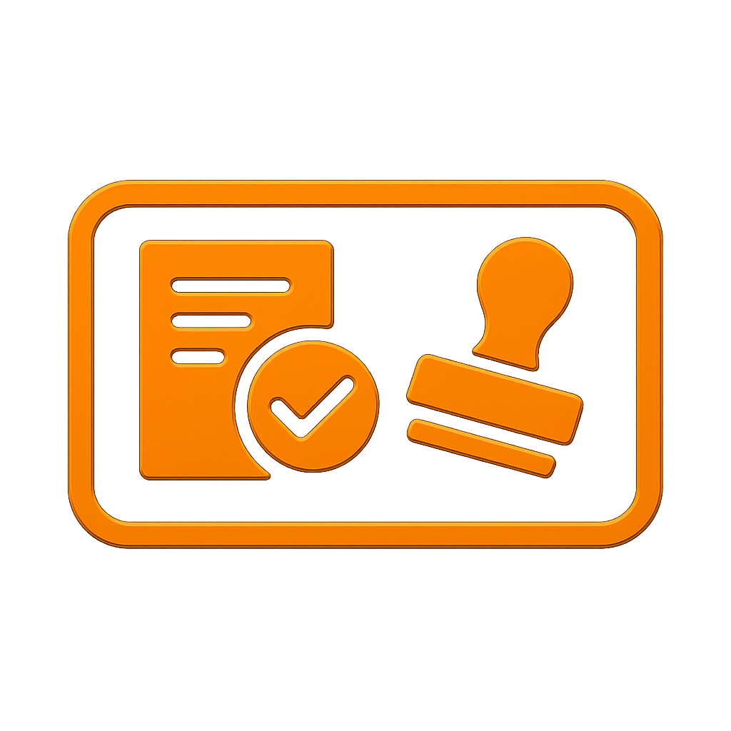 Symbol mit Dokument, Haken und Stempel