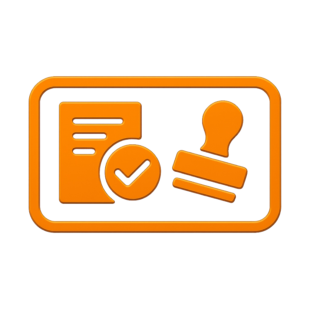 Symbol mit Dokument, Haken und Stempel