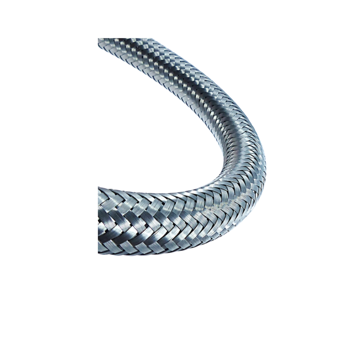 Nahaufnahme einer Edelstahl-geflechteten Stahlflexleitung