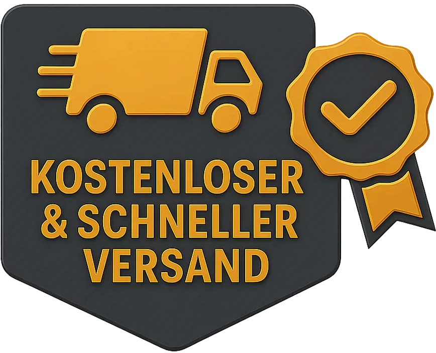 Symbolgrafik mit Lieferwagen und Qualitätssiegel